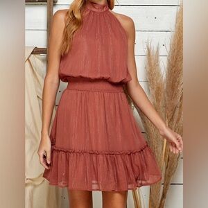 Sweet Lemon Mauve Pink Halter Tiered Dress- Large